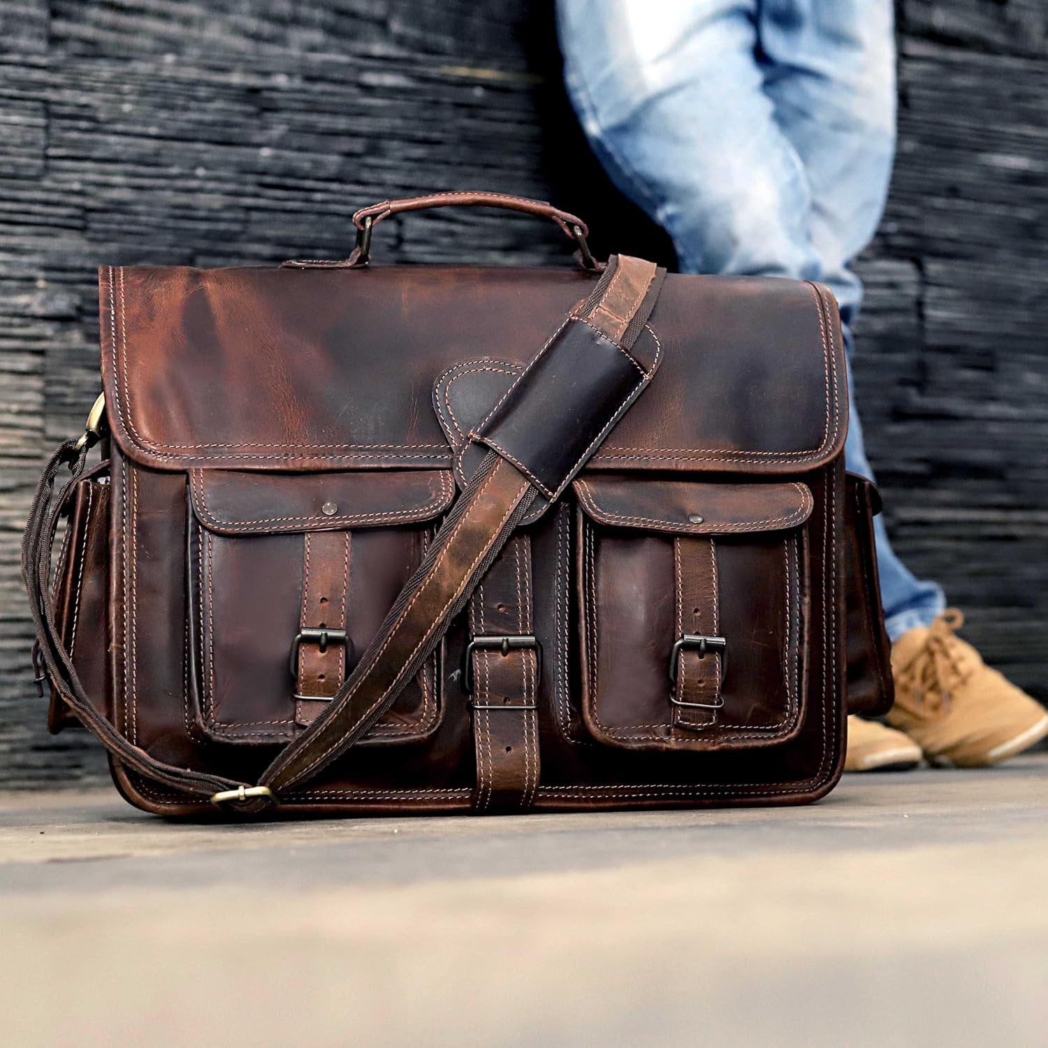 Timber Buffalo Leather Briefcase