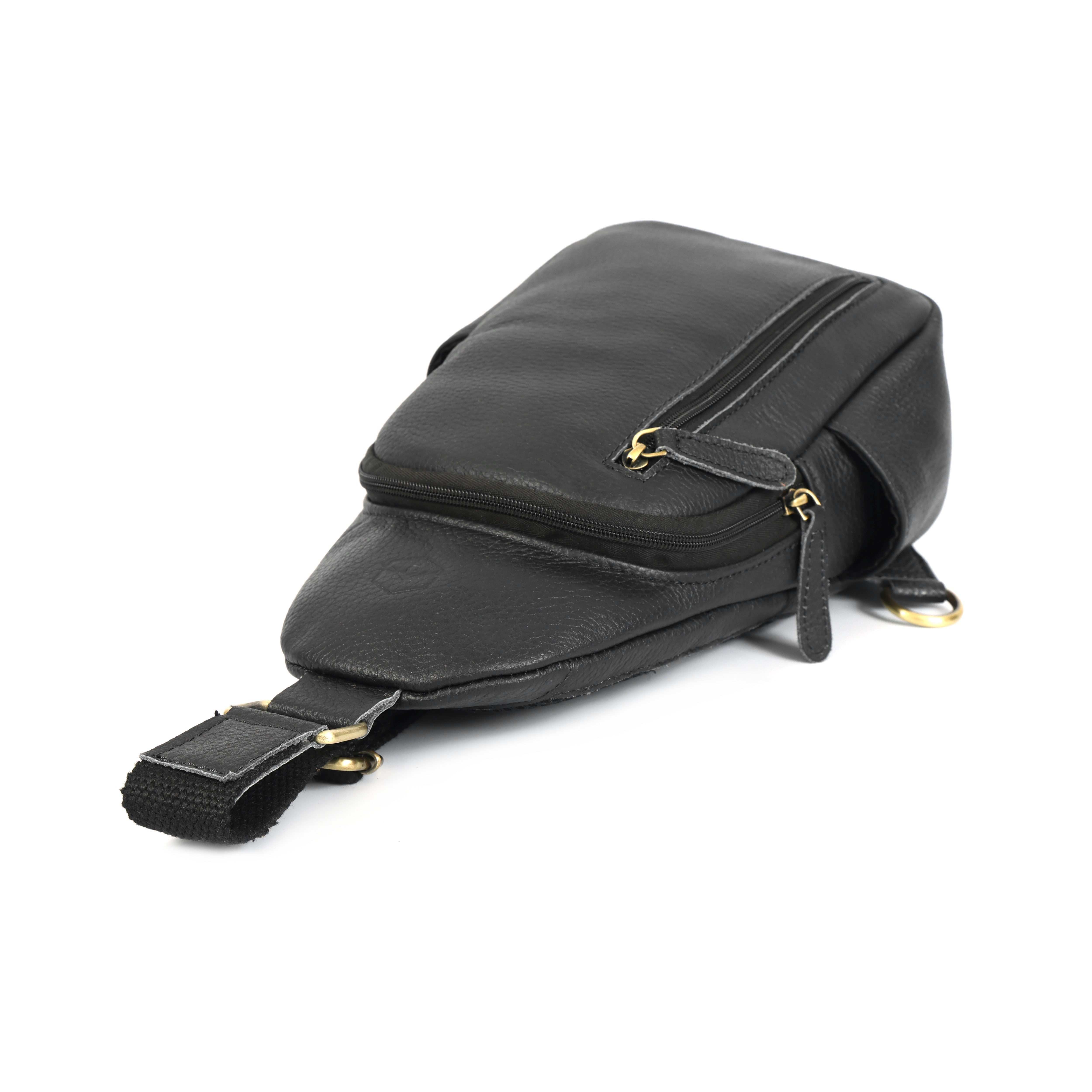 Emerson Black Buffalo Leather Sling Bag
