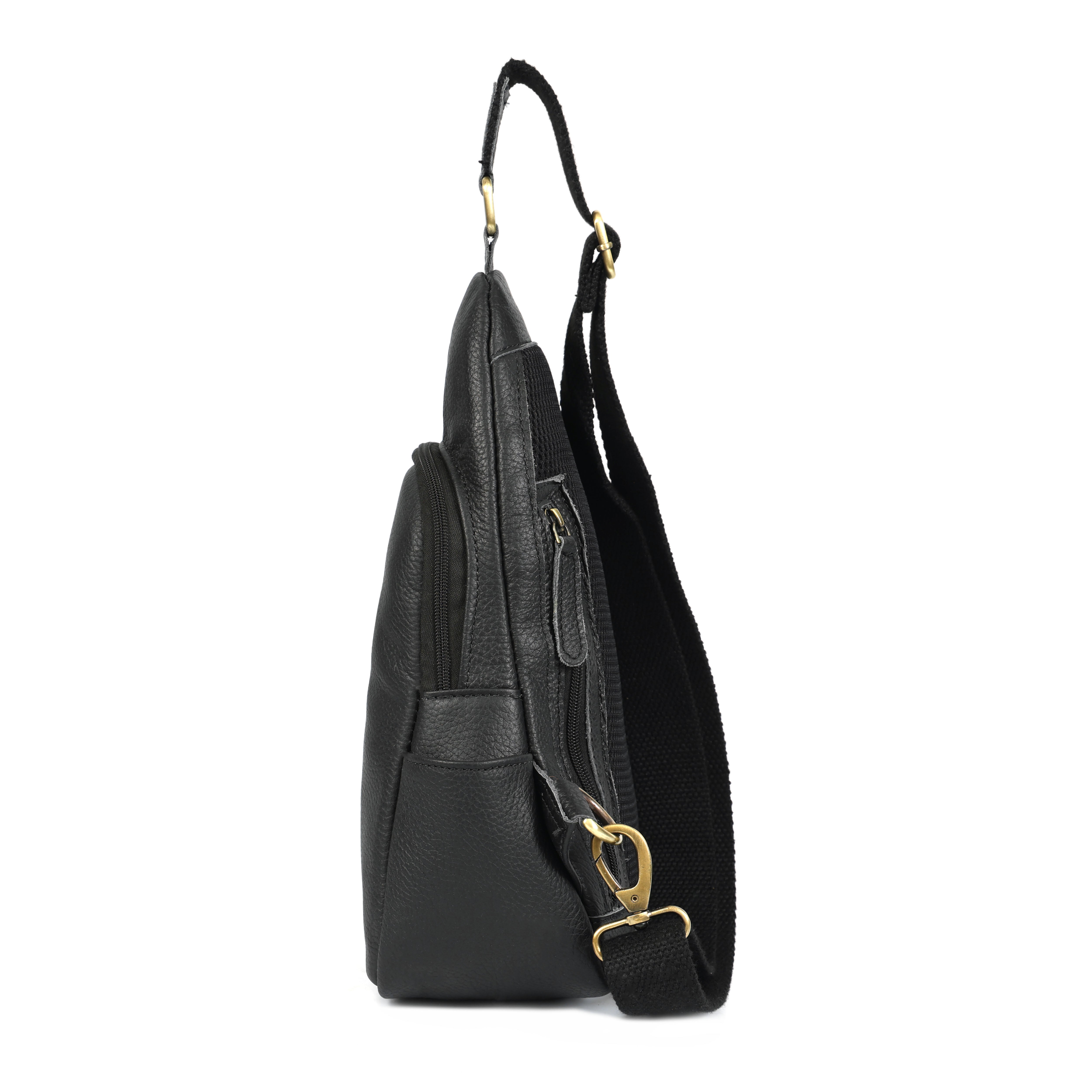 Emerson Black Buffalo Leather Sling Bag