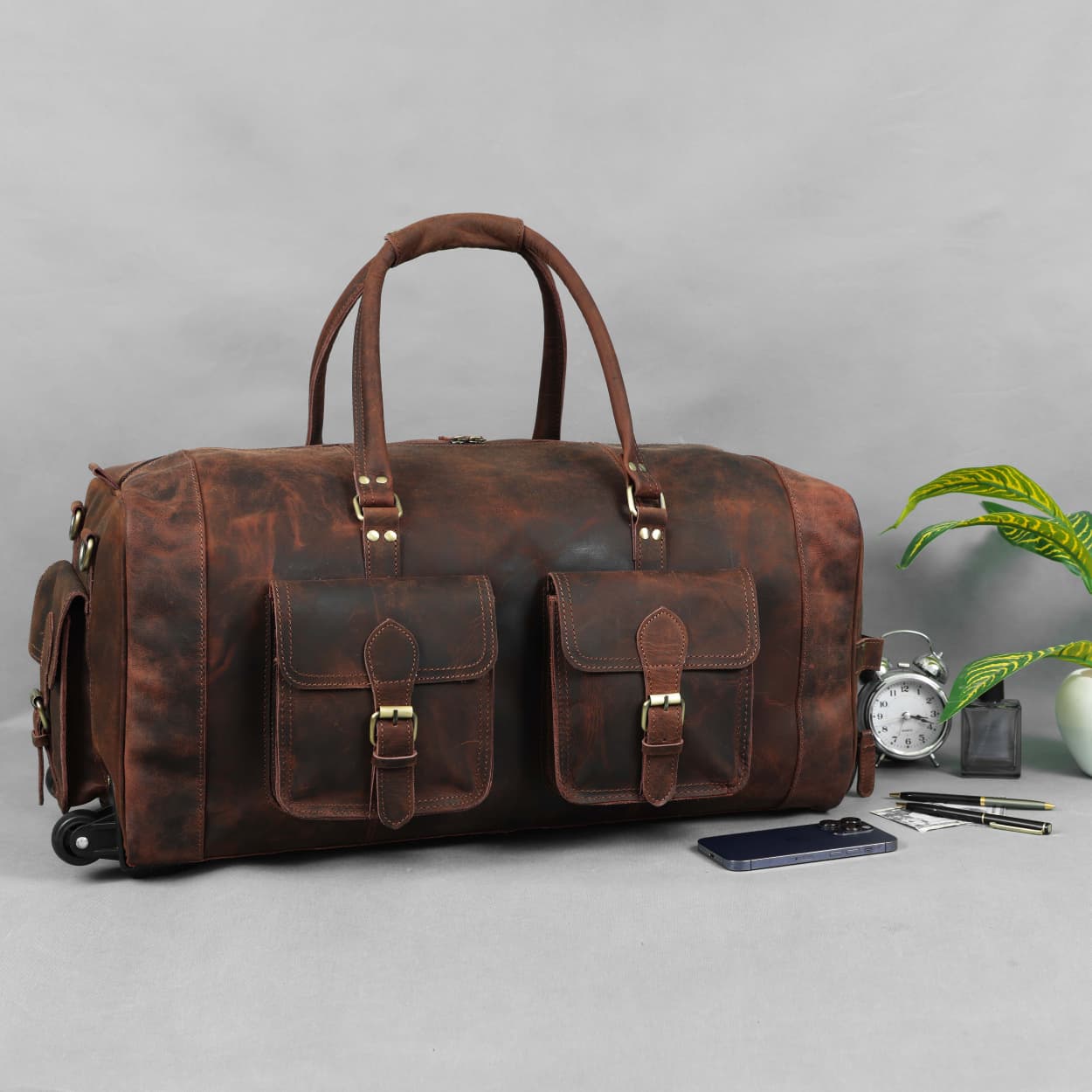 Laurel Leather Duffel Bag With Wheels